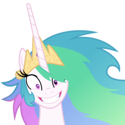 Size: 6000x6000 | Tagged: safe, artist:magister39, princess celestia, pony, g4, absurd resolution, female, grin, insanity, looking at you, mare, messy mane, mismatched eyes, rapeface, simple background, smiling, snaplestia, solo, transparent background, vector, wide eyes, yandelestia, yandere