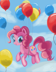 Size: 700x900 | Tagged: safe, artist:warfost, pinkie pie, g4, balloon, female, gift art, solo, then watch her balloons lift her up to the sky