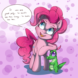 Size: 5000x5000 | Tagged: safe, artist:vicse, gummy, pinkie pie, g4, absurd resolution, dialogue, eye lashes, pet, speech bubble