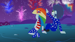 Size: 1024x576 | Tagged: safe, artist:imtailsthefoxfan, rainbow dash, soarin', equestria girls, g4, 4th of july, american independence day, female, fireworks, humanized, independence day, male, ship:soarindash, shipping, straight
