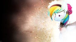 Size: 1920x1080 | Tagged: safe, artist:amoagtasaloquendo, artist:wicklesmack, rainbow dash, pegasus, pony, g4, blushing, clothes, female, lens flare, maid, mare, outfit, solo, vector, wallpaper