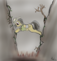 Size: 1200x1295 | Tagged: safe, artist:headcrabik, daring do, pegasus, pony, g4, female, injured, injured wing, looking down, mare, solo, spikes, wings