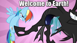Size: 640x360 | Tagged: safe, edit, edited screencap, screencap, rainbow dash, changeling, pony, a canterlot wedding, g4, 4th of july, caption, image macro, independence day (movie), meme, reference, text, will smith