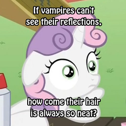 Size: 500x500 | Tagged: safe, sweetie belle, vampire, g4, exploitable meme, female, image macro, meme, solo, sudden clarity sweetie belle