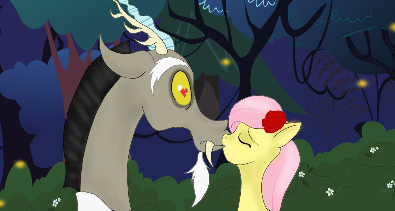 #667326 - safe, artist:wolfspirit1292, <b>discord</b>, fluttershy, fanfic:bride of...