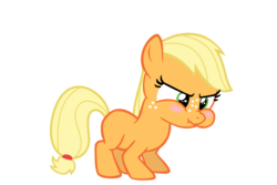 Size: 900x600 | Tagged: safe, artist:s.guri, edit, applejack, earth pony, pony, for whom the sweetie belle toils, g4, blushing, cute, female, filly, frown, jackabetes, puffy cheeks, scrunchy face, simple background, solo, transparent background, vector, younger