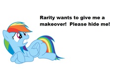 Size: 980x549 | Tagged: safe, rainbow dash, g4, bronybait, female, makeover, scared, solo, text