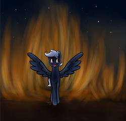 Size: 1024x988 | Tagged: safe, artist:starshinefox, oc, oc only, female, fire, night, open mouth, smiling, solo