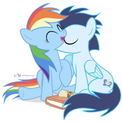 Size: 750x750 | Tagged: safe, artist:dm29, rainbow dash, soarin', pegasus, pony, g4, book, cute, duo, eyes closed, female, kissing, laughing, male, neck kiss, scroll, ship:soarindash, shipping, simple background, straight, transparent background, vector