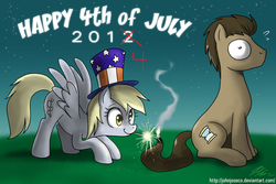Size: 1100x733 | Tagged: safe, artist:johnjoseco, edit, derpy hooves, doctor whooves, time turner, pegasus, pony, g4, 2012, 2014, 4th of july, american independence day, female, hat, independence day, mare, this will end in burns, this will end in fire, this will end in laughs, this will end in tears