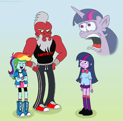 Size: 705x697 | Tagged: safe, artist:hellarmy, lord tirek, rainbow dash, twilight sparkle, equestria girls, g4, equestria girls-ified, female, gasp, internal screaming, internal twiscream, male, meme, mohawk, mr. t, screaming internally, x internally