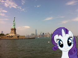 Size: 2592x1936 | Tagged: safe, rarity, g4, rarity takes manehattan, city, irl, manhattan, new york, new york city, photo, ponies in real life, solo, statue of liberty