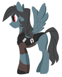 Size: 819x1013 | Tagged: safe, artist:dbkit, oc, oc only, oc:tempest blackwind, pegasus, pony, blank flank, clothes, fimfiction, simple background, solo, transparent background