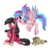 Size: 894x894 | Tagged: safe, artist:swanlullaby, doctor whooves, time turner, oc, oc:macdolia, oc:shiny dawn, earth pony, pegasus, pony, g4, choker, cute, digital art, duo, flying, open mouth, pigtails, plushie, pocket watch, raised hoof, sisters, sitting, smiling, spread wings, whisper