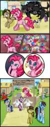 Size: 1000x2500 | Tagged: safe, artist:chiweee, bon bon, cerberus (character), derpy hooves, doctor whooves, pinkie pie, spike, sweetie belle, sweetie drops, time turner, twilight sparkle, cerberus, parasprite, pegasus, pony, g4, business, clothes, comic, female, mare, multiple heads, panic, shirt, spikezilla, t-shirt, three heads