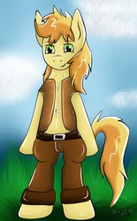 Size: 793x1280 | Tagged: safe, artist:chuckyra, braeburn, earth pony, pony, semi-anthro, g4, bipedal, male, solo