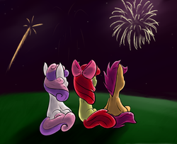 Size: 900x731 | Tagged: safe, artist:pinkiesheen, apple bloom, scootaloo, sweetie belle, g4, 4th of july, cutie mark crusaders, fireworks