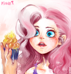 Size: 624x650 | Tagged: safe, artist:mirululu, pinkie pie, human, g4, cupcake, female, humanized, solo