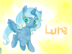 Size: 750x560 | Tagged: safe, artist:mirululu, princess luna, pony, g4, female, filly, solo, woona