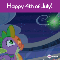 Size: 550x552 | Tagged: safe, spike, equestria games (episode), g4, official, 4th of july, american independence day, equestria games, fireworks, hub logo, male, solo, the hub