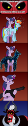 Size: 432x1889 | Tagged: safe, artist:hellarmy, lord tirek, rainbow dash, twilight sparkle, alicorn, pony, g4, my little pony: friendship is magic, twilight's kingdom, bipedal, comic, customized toy, exploitable meme, eyes closed, female, frown, glare, gun, gunified, holding a pony, hoof hold, inanimate tf, irl, lip bite, mare, meme, open mouth, parody, photo, ponies with guns, rainbow dash turning into an assault rifle, rifle, shivering, shocked, sweat, tirek vs everyone meme, toy, transformation, transformers, transformers age of extinction, twilight sparkle (alicorn), twilight vs tirek, weapon, wide eyes