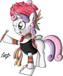 Size: 887x1072 | Tagged: safe, artist:zsparkonequus, sweetie belle, pony, unicorn, g4, crossover, female, filly, final fantasy vi, foal, happy, horn, one eye closed, relm arrowny, simple background, solo, transparent background