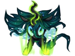 Size: 640x480 | Tagged: safe, artist:cocoffe, queen chrysalis, changeling, changeling queen, g4, crown, female, glowing, glowing horn, horn, jewelry, regalia, solo