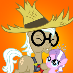 Size: 1023x1029 | Tagged: safe, artist:punzil504, diamond tiara, stinkin' rich, earth pony, pony, g4, 5-year-old, cute, diamondbetes, elderly, female, filly, glasses, great grandfather and great grandchild, great grandfather and great granddaughter, male, stallion, younger
