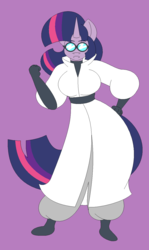 Size: 821x1374 | Tagged: safe, artist:two-ton-neko, twilight sparkle, anthro, g4, breasts, busty twilight sparkle, clothes, female, lab coat, science, scientist, solo