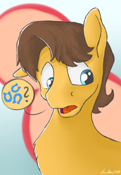 Size: 778x1129 | Tagged: safe, artist:lardon-draconis, caramel, earth pony, pony, g4, male, question mark, solo, stallion