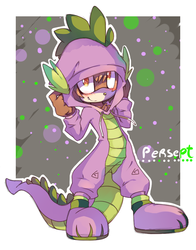 Size: 745x949 | Tagged: safe, artist:mandycabral, spike, oc, oc only, oc:perserpt, anthro, g4, anthro oc, clothes, cosplay, costume, furry, hoodie, non-mlp oc, solo, spike hoodie