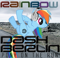 Size: 548x534 | Tagged: safe, rainbow dash, g4, album cover, butt, dash berlin, female, headphones, plot, solo, trance music