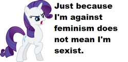 Size: 512x250 | Tagged: safe, rarity, pony, unicorn, g4, angry, anti-feminism, drama, female, feminism, frown, glare, mare, mouthpiece, op is a duck, op is trying to start shit, open mouth, raised hoof, solo, text