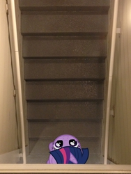 Size: 2448x3264 | Tagged: dead source, safe, artist:dreamcasterpegasus, artist:strelok-2, twilight sparkle, g4, high res, irl, looking up, photo, ponies in real life, smiling, solo, stairs, vector