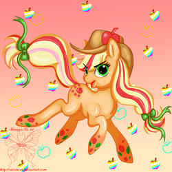 Size: 2449x2449 | Tagged: safe, artist:shimmycocopuffssx1, applejack, g4, female, high res, rainbow power, solo, watermark