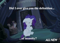 Size: 1025x736 | Tagged: safe, edit, edited screencap, screencap, rarity, for whom the sweetie belle toils, g4, all new, animated, caption, far cry, far cry 3, female, misspelling, solo, text, vaas montenegro, you know for kids