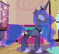 Size: 999x910 | Tagged: safe, screencap, princess luna, alicorn, pony, for whom the sweetie belle toils, g4, animated, dream walker luna, eyes closed, female, frown, horses doing horse things, mare, raised hoof, scene change, screen shake, shaking, solo, stomping
