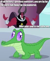 Size: 640x781 | Tagged: safe, screencap, gummy, lord tirek, g4, adventure time, hudson abadeer, image macro, male, meme, scorpan's necklace