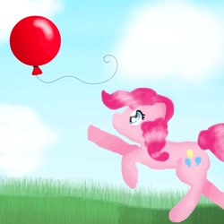 Size: 894x894 | Tagged: safe, artist:chanceyb, pinkie pie, earth pony, pony, g4, balloon, female, reaching, solo