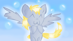 Size: 1080x609 | Tagged: safe, artist:chanceyb, derpy hooves, pegasus, pony, g4, :3, cute, female, happy, mare, solo, spread wings