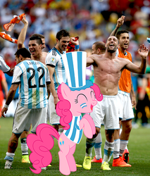 Size: 428x503 | Tagged: safe, artist:leopurofriki, pinkie pie, human, g4, argentina, clothes, football, happy, hat, irl, irl human, photo, ponies in real life, shirt, world cup