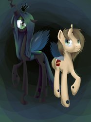 Size: 1024x1371 | Tagged: safe, artist:hetalia-g8, queen chrysalis, oc, oc:poisoned soul, changeling, changeling queen, g4, canon x oc, chrysalislover, female, shipping