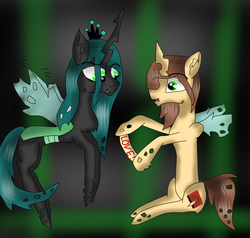 Size: 916x872 | Tagged: safe, artist:spitfire040701, queen chrysalis, oc, oc:poisoned soul, g4, canon x oc, changelingified, chrysalislover, shipping
