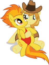 Size: 2586x3442 | Tagged: safe, artist:benybing, braeburn, spitfire, earth pony, pegasus, pony, g4, clothes, crack shipping, cute, duo, female, high res, hug, male, mare, one-piece swimsuit, red swimsuit, shipping, show accurate, simple background, spitburn, stallion, straight, swimsuit, transparent background, vector