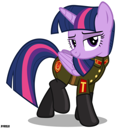Size: 3000x3000 | Tagged: safe, artist:a4r91n, twilight sparkle, alicorn, pony, g4, clothes, communism, female, hammer and sickle, high res, looking at you, mare, military uniform, pose, sergeant, simple background, solo, soviet, transparent background, twilight sparkle (alicorn), uniform, vector