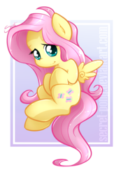 Size: 503x725 | Tagged: safe, artist:secret-pony, fluttershy, pegasus, pony, g4, chibi, cute, female, looking at you, shyabetes, simple background, smiling, solo