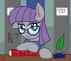 Size: 620x533 | Tagged: dead source, safe, artist:php92, maud pie, earth pony, pony, g4, book, ear fluff, female, floppy ears, glasses, ink, looking at you, quill, solo