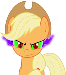 Size: 1013x1147 | Tagged: safe, artist:xelborrex, applejack, earth pony, pony, g4, corrupted, dark magic, female, looking at you, magic, mare, possessed, simple background, solo, sombra eyes, transparent background, vector