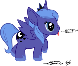 Size: 1468x1247 | Tagged: safe, artist:radicalfish7, princess luna, alicorn, pony, g4, female, filly, s1 luna, simple background, solo, tongue out, woona