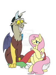 Size: 1024x1365 | Tagged: safe, artist:robotk-9000, discord, fluttershy, g4, female, male, ship:discoshy, shipping, straight